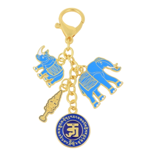 feng shui import Elephant and Rhinoceros w/ Ksitigarbha Staff Amulet Keychain