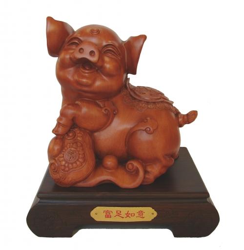 feng shui import 10 Inch Pig Statue w/ Ru Yi