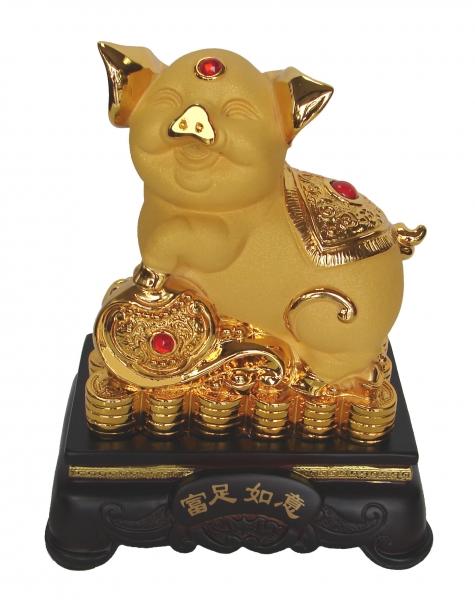 feng shui import 8 Inch Golden Pig Statue w/ Ru Yi