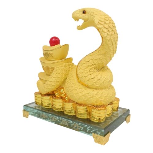 Feng Shui Import 9 Inch Gold Ingot Snake Statue