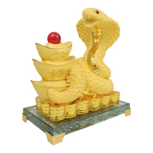 Feng Shui Import 9 Inch Gold Ingot Snake Statue
