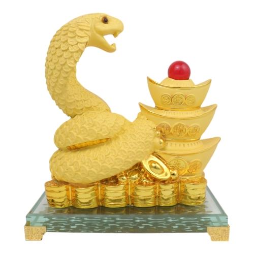 Feng Shui Import 9 Inch Gold Ingot Snake Statue