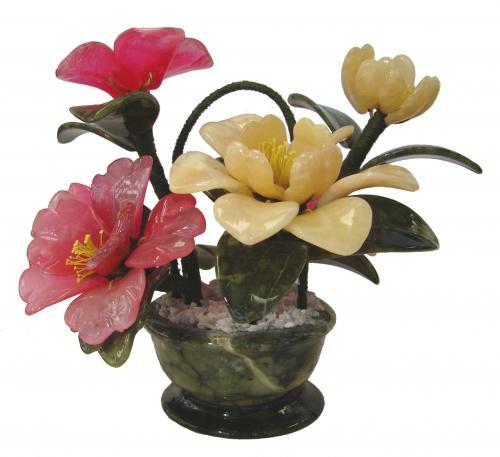 Feng Shui Import Basket Of Jade Peony Flowers