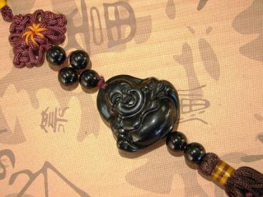 feng shui import Black Stone Laughing Buddha Charm
