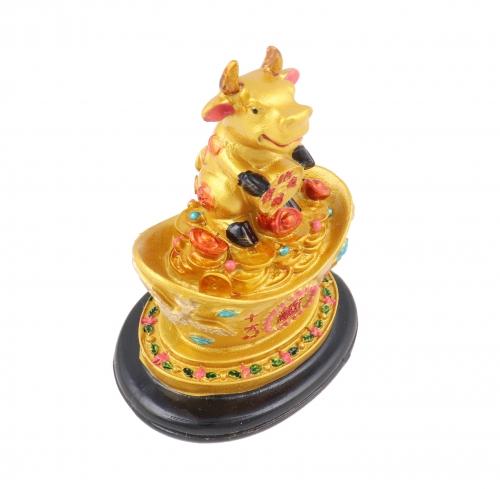 Feng Shui Import Golden Ox Statue On Big Ingot
