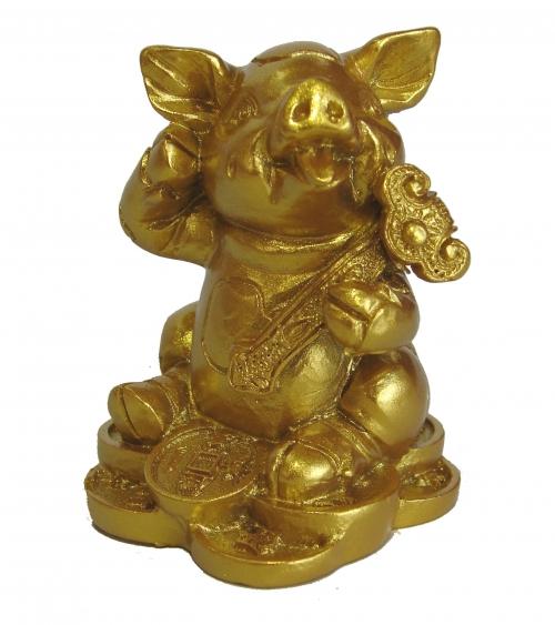 feng shui import Golden Pig Statue Holding RuYi