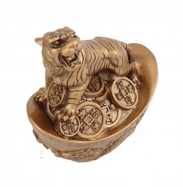 Feng Shui Import Golden Tiger On Big Ingot