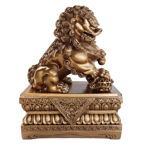 Feng Shui Import Pair Of 9 Inch Golden Foo Dogs