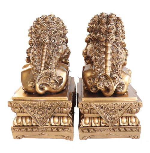Feng Shui Import Pair Of 9 Inch Golden Foo Dogs