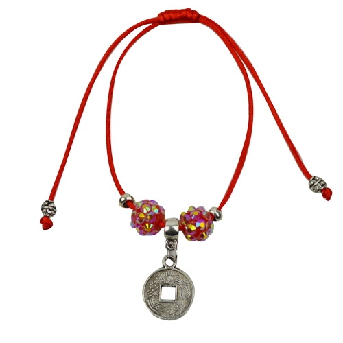 feng shui import Red Bracelet with Dangly Coin