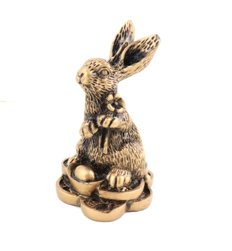 Feng Shui Import Small Bronze Color Rabbit Statue