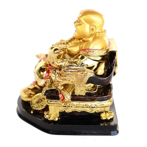 Feng Shui Import Golden Money Buddha Statue On Dragon Chair