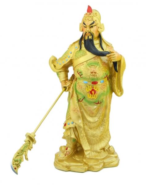 feng shui import Golden Standing Guan Gong Statue Holding Guan Dao