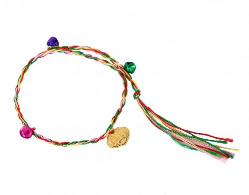 Feng Shui Import Hand Braided Friendship String Bracelet W/ Jingle Bells And Safety Cham