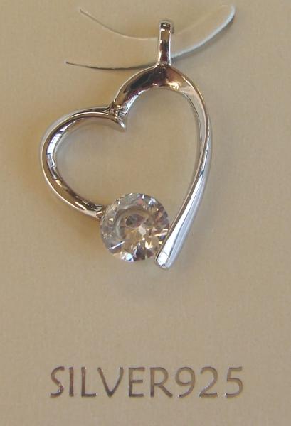 Feng Shui Import Heart Shape Clear Zircon Gem With 925 Sterling Silver Pendant