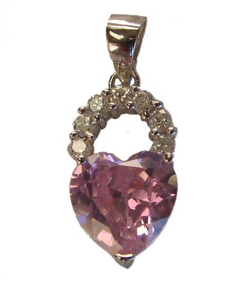 feng shui import Heart Shape Pink Zircon Gem with 925 Sterling Silver Pendant