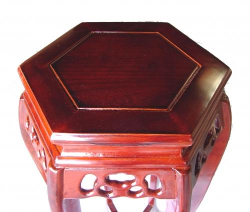 Feng Shui Import Hexagon Wood Tall Curved-Legged Plant Stand In Cherry Finish