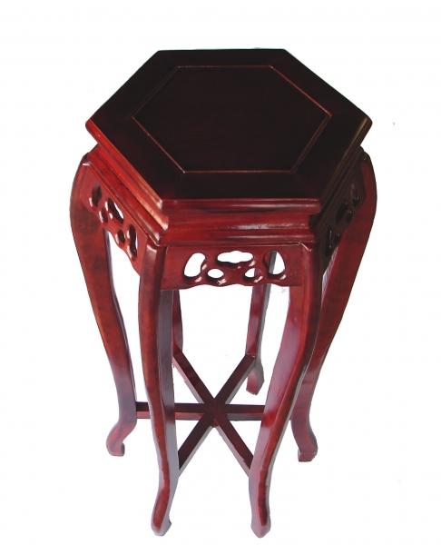 feng shui import Hexagon Wood Tall Curved-Legged Plant Stand in Cherry Finish