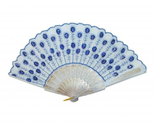 Feng Shui Import Peacock Pattern Sequin Fabric Hand Fan With White Background