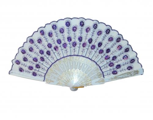 feng shui import Peacock Pattern Sequin Fabric Hand Fan with White Background