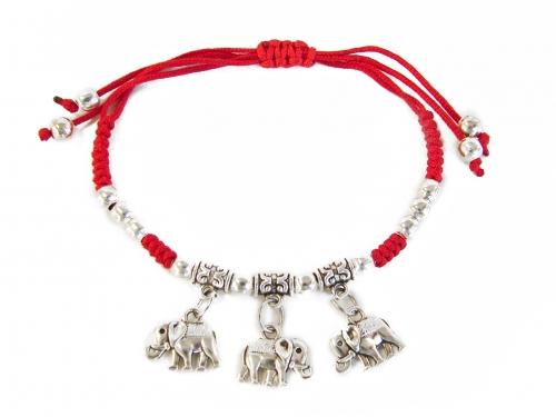 feng shui import Red Bracelet with 3 Elephant Charms