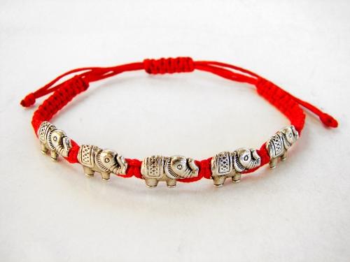 feng shui import Red Bracelet with 5 Elephant Charms