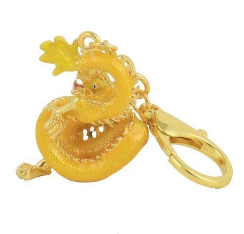 Feng Shui Import Rising Golden Dragon Holding A Pearl Amulet Keychain