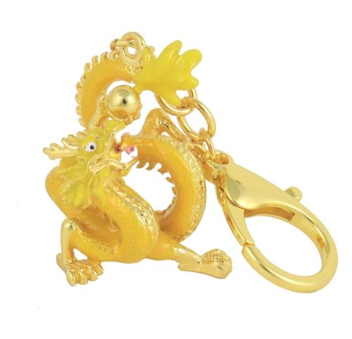 feng shui import Rising Golden Dragon Holding A Pearl Amulet Keychain