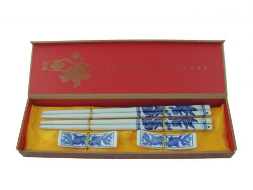 feng shui import Set of Blue Porcelain Chopsticks w/ Picture of Fish