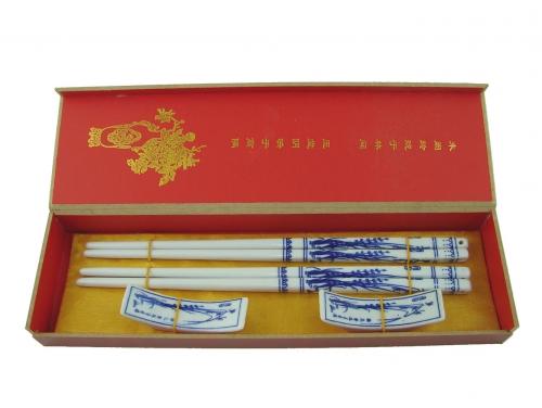 feng shui import Set of Blue Porcelain Chopsticks w/ Picture of Orchid