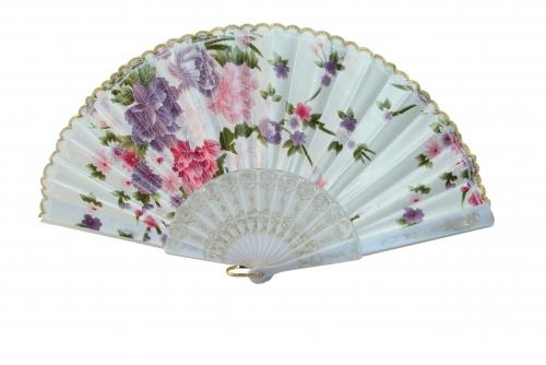 Feng Shui Import Silk Hand Fan With Golden Lace And Color Slab