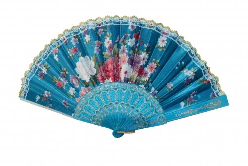 feng shui import Silk Hand Fan with Golden Lace and Color Slab