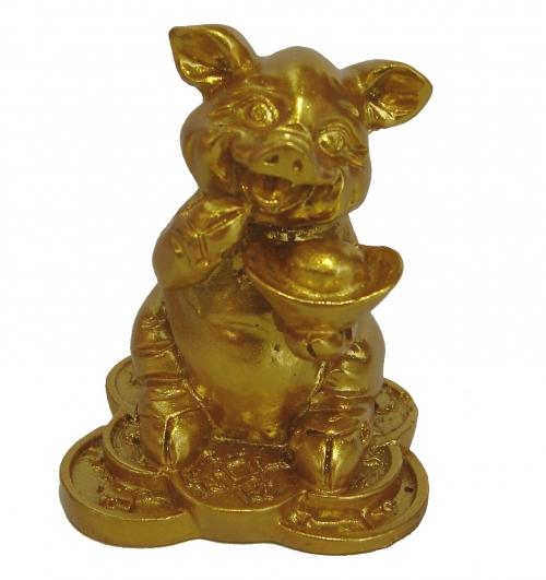 feng shui import Small Golden Pig Statue Holding Ingot