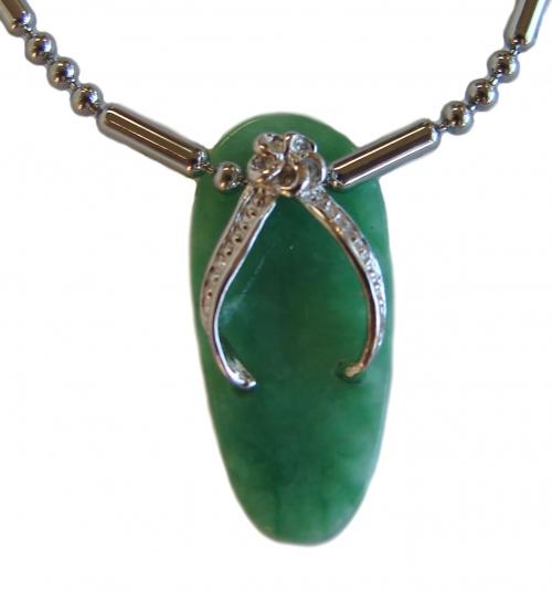 Feng Shui Import Sterling Silver Jade Slipper Pendant