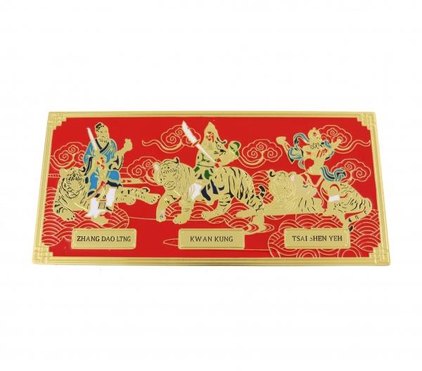 Feng Shui Import Trio Of Tigers With Wealth Gods Plaque