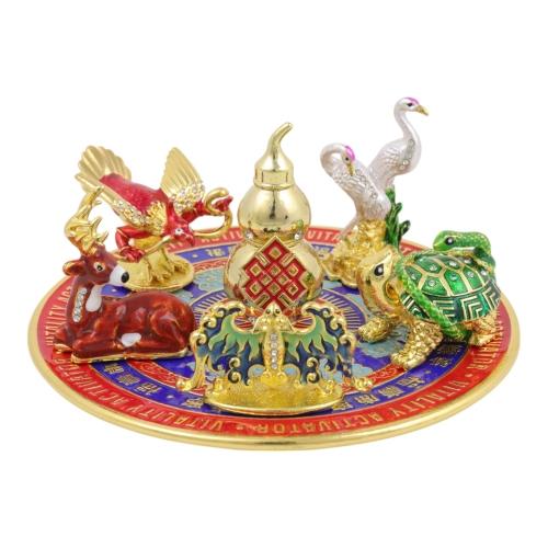 feng shui import Vitality Activator Plate with 6 Auspicious Symbol and Animal Statue