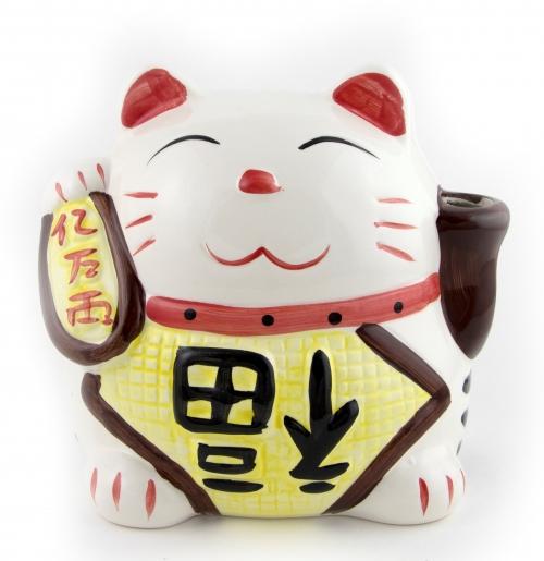 feng shui import White Porelain Money Lucky Cat Statue