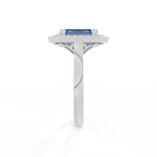 Fenton Deco Emerald Blue Sapphire Platinum Ring