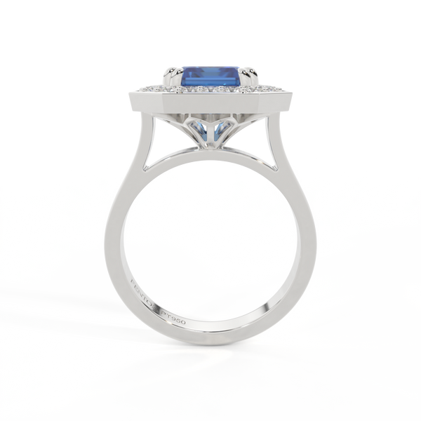 Fenton Deco Emerald Blue Sapphire Platinum Ring