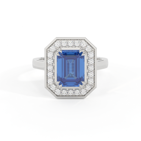 fenton Deco Emerald Blue Sapphire Platinum Ring