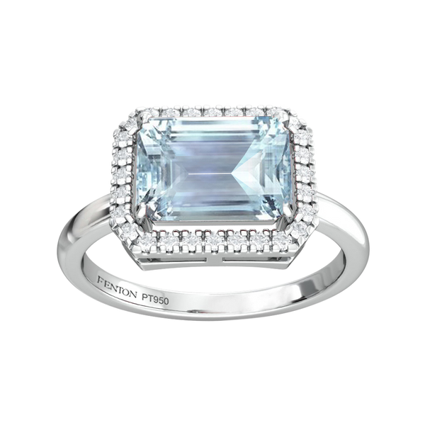 Fenton East West Emerald Aquamarine Platinum Ring