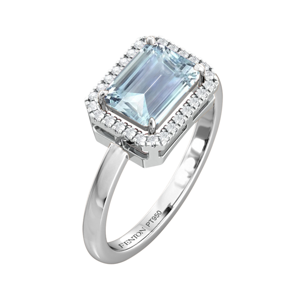 Fenton East West Emerald Aquamarine Platinum Ring