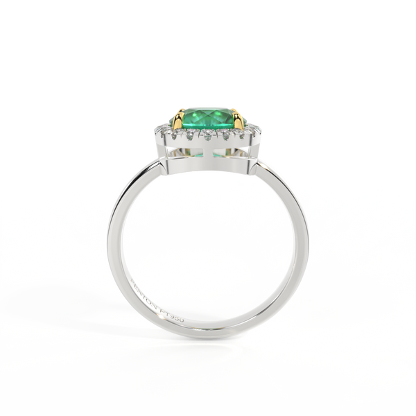 Fenton Halo Round Emerald Platinum Ring