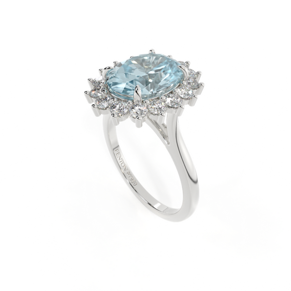 Fenton Star Oval Aquamarine Platinum Ring