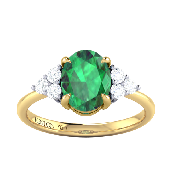 Fenton Trefoil Oval Emerald 18K Yellow Gold Ring