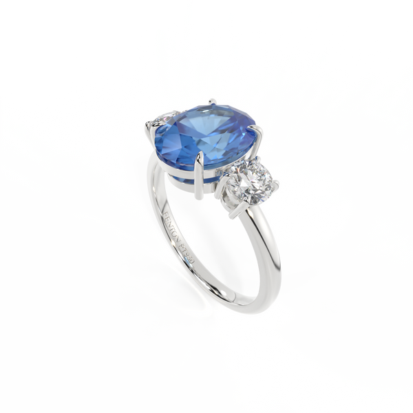 Fenton Trilogy Oval Blue Sapphire Platinum Ring