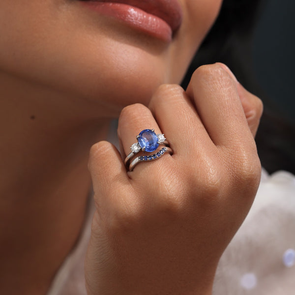 Fenton Trilogy Oval Blue Sapphire Platinum Ring