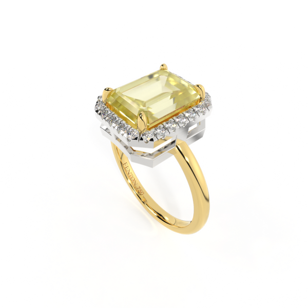 Fenton Halo Emerald Yellow Sapphire 18K Yellow Gold Ring