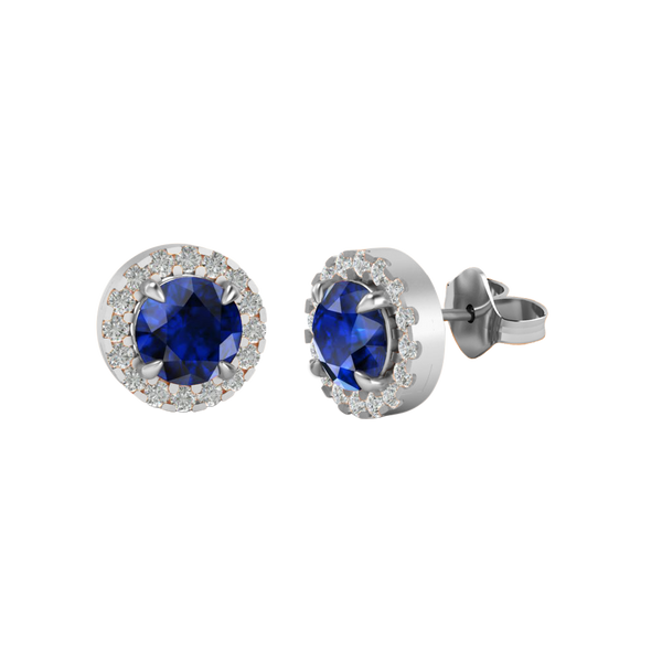 fenton Halo Stud Round Blue Sapphire 18K White Gold Earrings