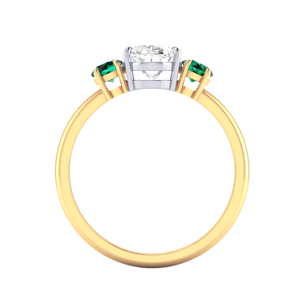 Fenton Lab Grown Solar Diamond Trilogy Oval Cut Diamond And Emerald 18k Yellow Gold Ring